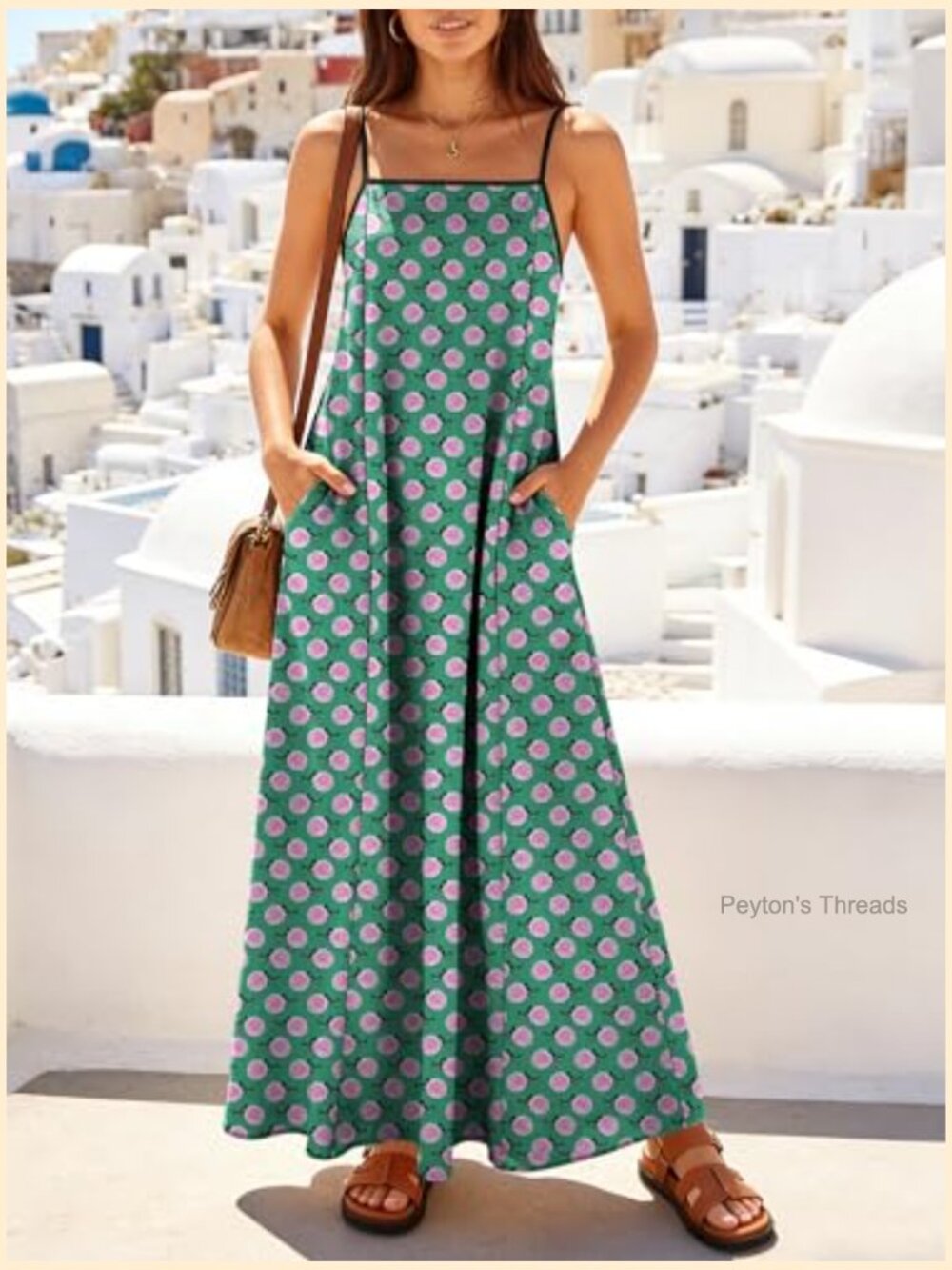 Spaghetti Strap Maxi Dress with Pockets Flowy Summer Sundress - Picture 2 of 7